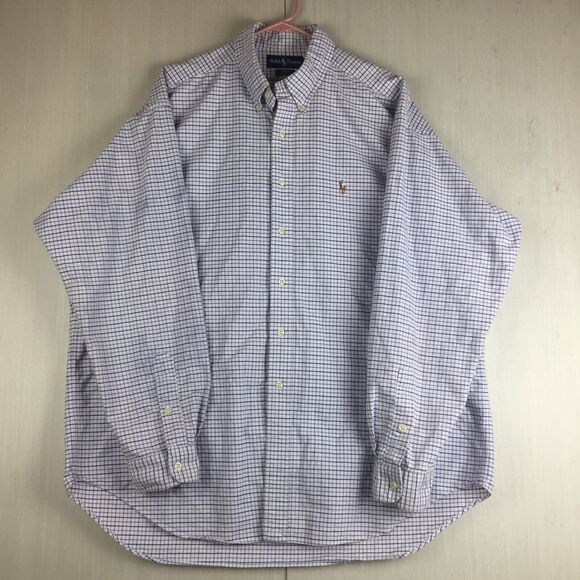 RALPH LAUREN Blake Men Blue Plaid Button Down Long Sleeve 100% Cotton Shirt XL - Picture 1 of 10